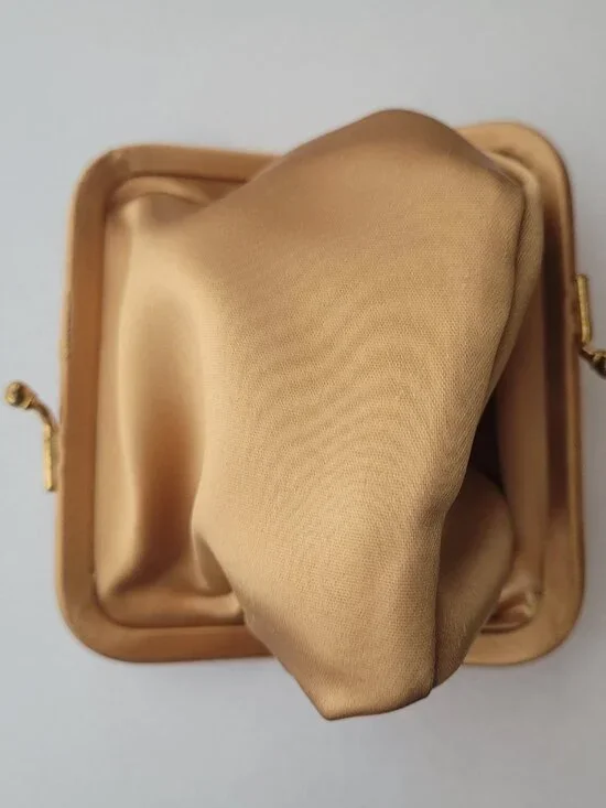 Vintage Satin Coin Purse Gold Color - Picture 8 of 14